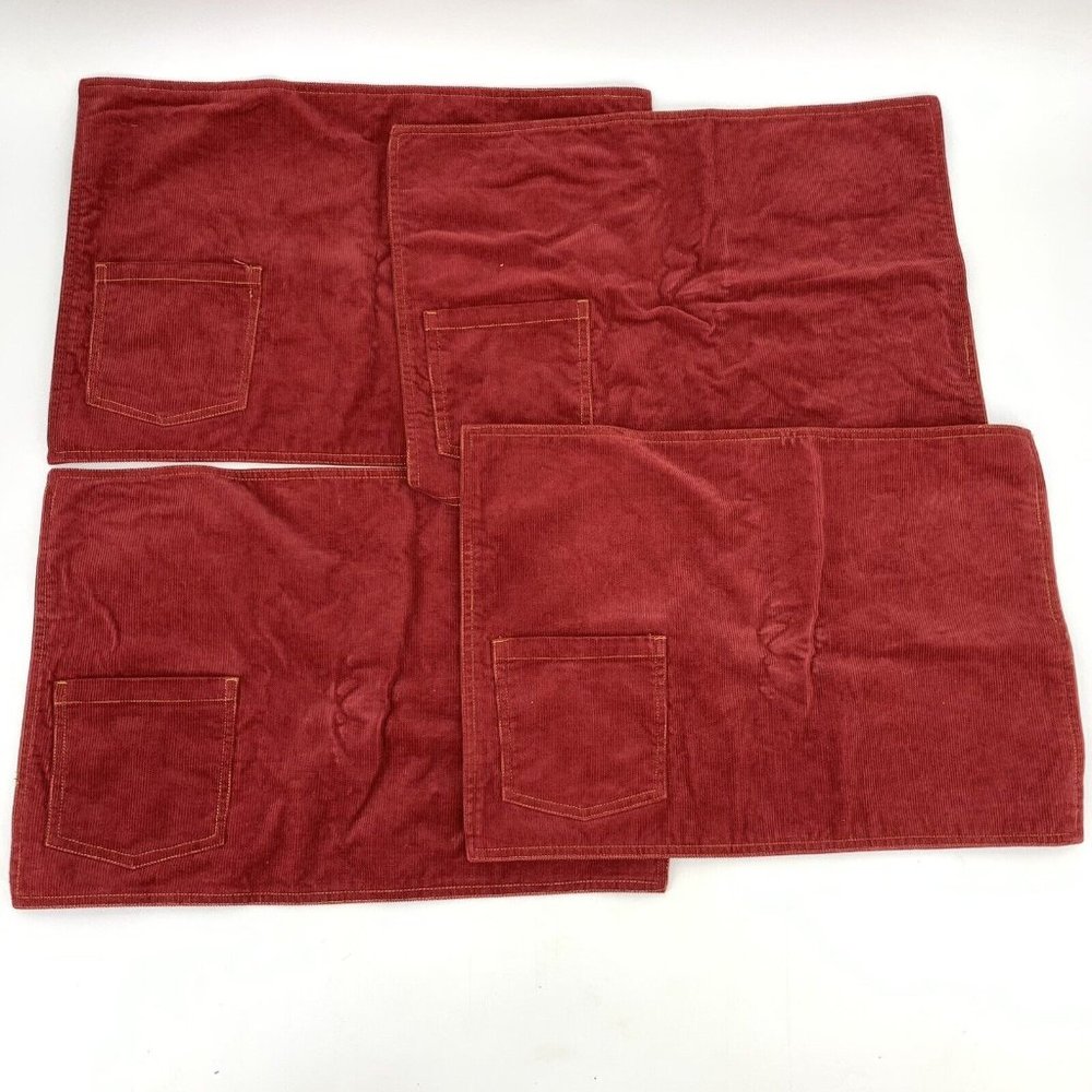 Lot 4 Red Corduroy Placemats w/ Pocket Pottery Barn 100% Cotton 14 x 20